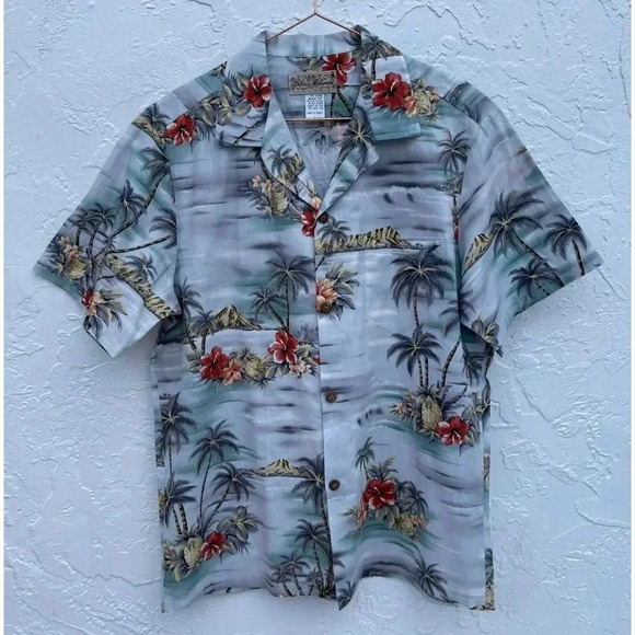 Blue Hawaii Mens Short Sleeve Collared Button Down Coconut Print Shirts Sz L - Picture 9 of 10